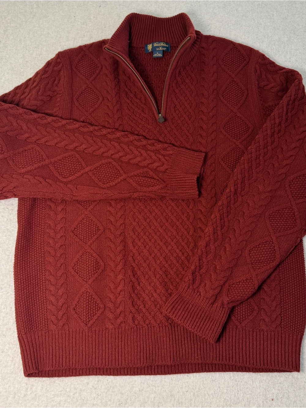 Brooks Brothers Men's Wool Cable-Knit Half-Zip Sweater - Maroon